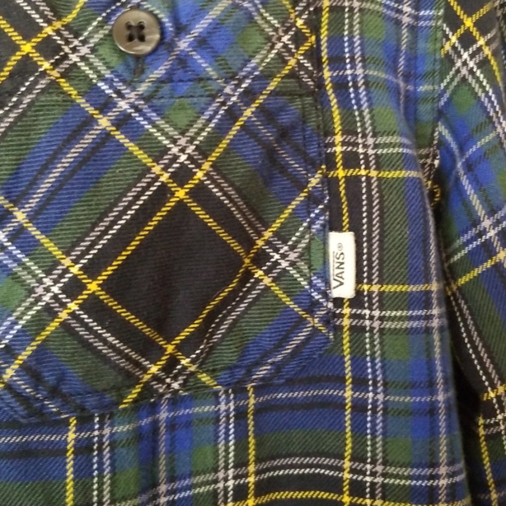 Van's flannel button down blue and green - Picture 3 of 4